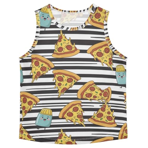 J JOYSAY Cartoon Pizza Striped Boys Tank Top Sleeveless Muscle Shirts Quick Dry Sport Workout Active Kids T-Shirts 3-15T