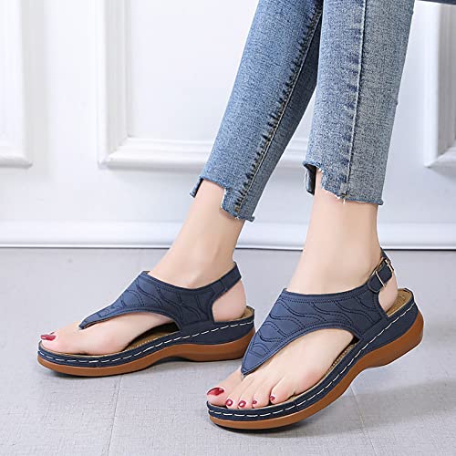 MaNMaNing Sandalen met sleehak voor vrouwen, brede pasvorm, plateauzool, clipteen, dikke zool, effen, lichtgewicht, comfortabel, wandelsandaal voor dames, dikke strandblokhak - Afbeelding 5