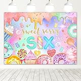 Picture of Mocsicka Sweet Sassy and Six Birthday Backdrop Girls Sweet Candy Donut 6th Birthday Party Decorations Photo Booth Props (6th Birthday, 7x5ft)