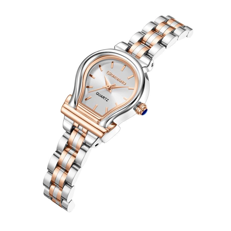 Image of Giordano Analog Quartz Watch for Women with Oval Dial, Water Drop Shaped Case, Blue Crown, Stainless Steel Strap - GZ-60155