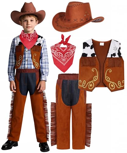 Sicypoty Kids Cowboy Costume for Boys Rodeo Cowboy Set Halloween Birthday Party Dress Up Cosplay Brown
