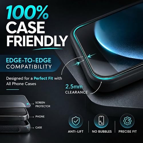 Image of Premium Tempered Glass for iPhone 17 Pro (6.3 Inch) | 9H Hardness, Edge-to-Edge Protection, Case Friendly, Bubble-Free & HD Clear View