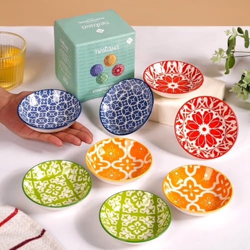 Image of Nestasia Set of 8 Small Ceramic Plates (70ml) | Vibrant, Microwave & Dishwasher Safe, Serving Dishes | Ideal for Appetizers, Dips, Condiments, Prasad, Desserts, Sweets, Snacks and Gifting