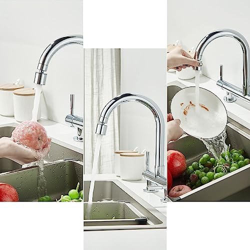 Maynosi 2 Hole Kitchen Sink Mixer Tap, Bridge Kitchen Mixer Taps, Dual Levers Faucet with 2 Function Sprayer, 360° Swivel Spout, 180 mm Centers Deck Mounted, Include UK Standard Tails, Brass, Chrome