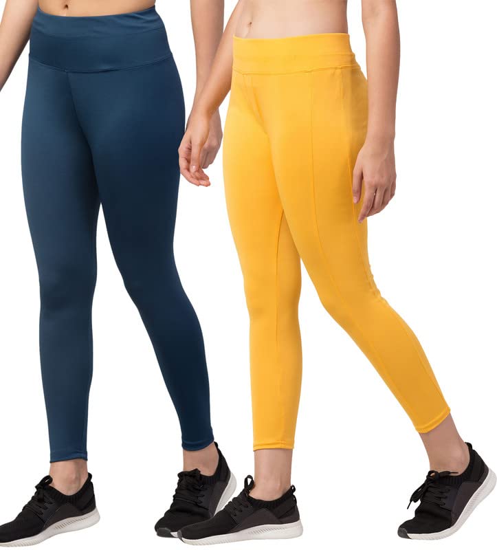 Image of BLUECON Gym wear Leggings Ankle Length Workout Pants | Stretchable Tights | Mid Waist Sports Fitness Yoga Track Pants for Girls & Women (Pack of 2)