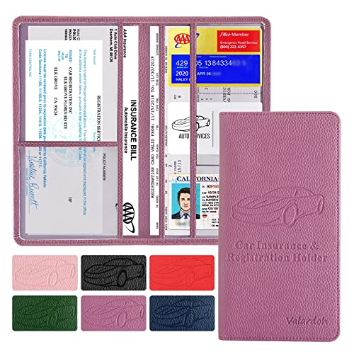 Valardoh Premium Car Registration and Insurance Card Holder, Car Document Holder for Cards, Driver License & other Essential Documents (Purple)