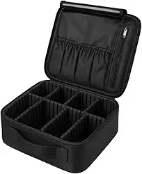 Maleta Necessaire de Maquiagem Frasqueira com Divisórias Ajustáveis e Porta Pincéis – Organizador Portátil Grande, Lavável e Resistente, Bolsa Ideal para Viagem Uso Diário e Profissional – Preta