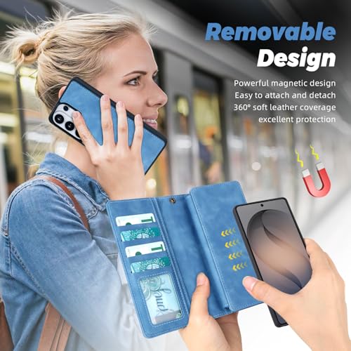 TwoHead for Samsung Galaxy S26 Ultra Wallet Case with Card Holder, Detachable Magnetic Phone Case for S26 Ultra,PU Leather All-Round Protective Phone Case Wallet with Wrist Strap(6.9 in,Sky Blue) by TwoHead - Used condition - Image 4