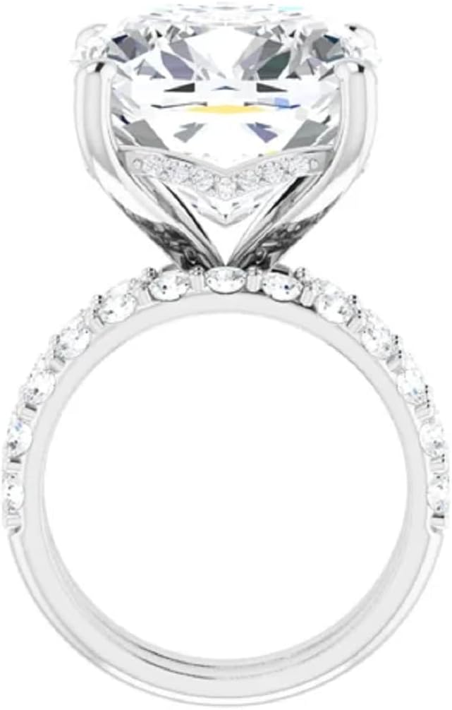 10CT-12CT Cushion Cut VVS1 Colorless Moissanite Engagement Ring Set, Wedding/Bridal Ring Set, 10k 14k 18k Gold & 925 Sterling Silver Vintage Antique Anniversary Rings Gift for Women