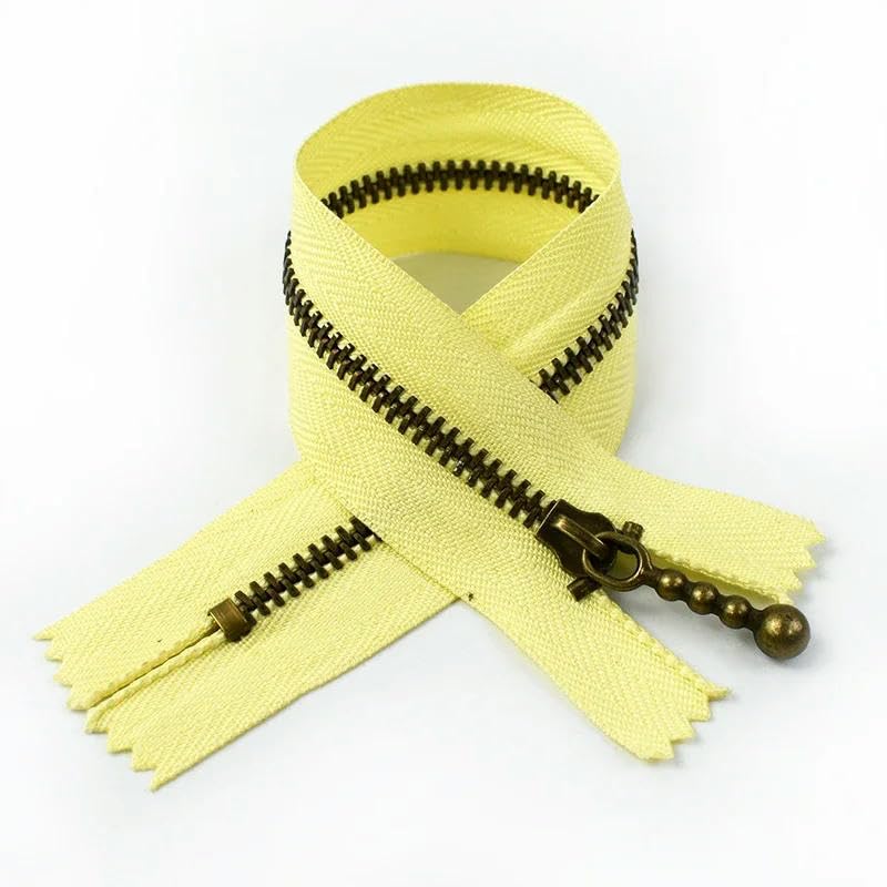 Cremallera metálica con dientes, 10 unidades, cierre de bronce, 15/20/25 cm, extremo cerrado, color amarillo, n.°(25cm)