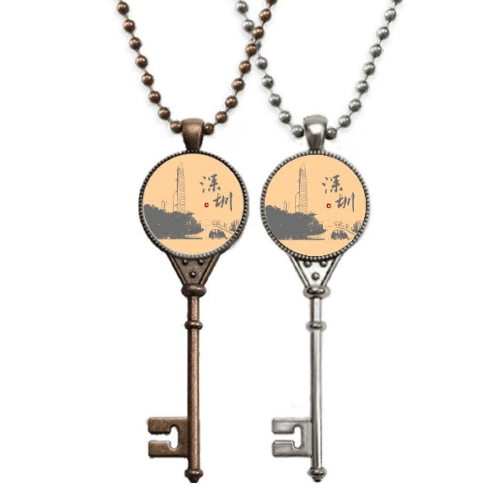 offbbPortray Delineate Depict Shenzhen Key Necklace Pendant Jewelry Couple Decoration