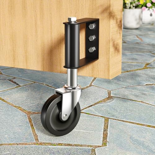 Ronlap Gate Wheels for Wooden Gate, Gate Caster Wheel Spring Loaded for Metal Tube Swing Gate Fence Gate Wheel for Gates Heavy Duty Outdoor Farm Vinyl Wood Gate Rollers, 220 Lbs, 4 Inches, Black