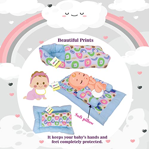 Image of Kwitchy New Born Baby Bedding Combo of Mattress with Net | 4 Pcs Gadda Set (0-6 Months) Blue (3PCS Set)
