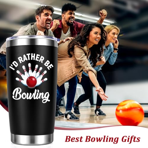 Lifecapido Bowling Gifts, I'd Rather Be 20 Oz Double-wall Vacuum Insulated Stainless Steel Tumbler with Lid & Straw, Christmas Birthday Bowling Gifts for Men Dad Brother Coach(Black) by Lifecapido - Used condition - Image 2