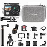 AKASO Brave 4 4K30 Action Camera with Selfie Stick Tripod 20MP Ultra Hd EIS 131ft Waterproof Underwater Camera 5xZoom Dual Screen for vlogging Video with Carrying Case Accessories Kit Bundle