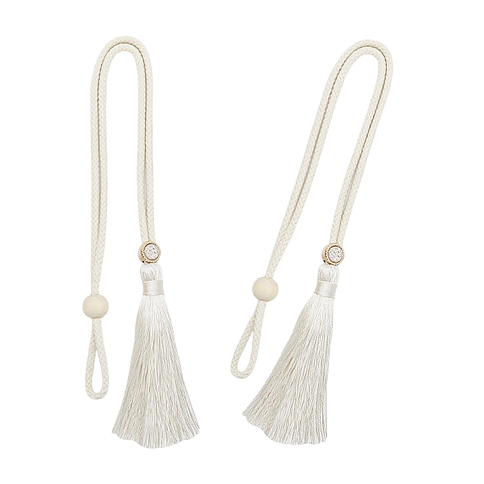 Tsophreniq Of 2 Curtain Tiebacks Curtains Holder Hand Woven with Tasseled Cotton Hanging Bind Rope Buckled Holder Curtain Tiebacks