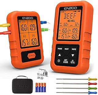 ENZOO 500FT Wireless Meat Thermometer with 4 Probes for Grilling, Instant Read Food Thermometer, Digital Meat Thermometer, Cooking Thermometer for Smoker, BBQ Accessories, Carrying Case Included