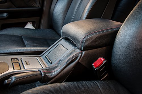 RedlineGoods armrest Cover Compatible with BMW 5-Series 1996-03. Tailor Made - not Universal. Genuine top-Grade Italian Black Suede (Alcantara) with Red Thread