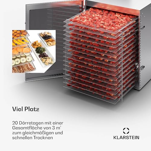 Klarstein Dörrgerät, Dörrautomat für Gemüse, Obst, Pilze & Fleisch, 2000W Edelstahl-Dörrautomat, Trockenautomat mit 20 Metallgitter, Dörrgerät mit 24H Timer & Touch-Display, Food Dehydrator – Bild 4