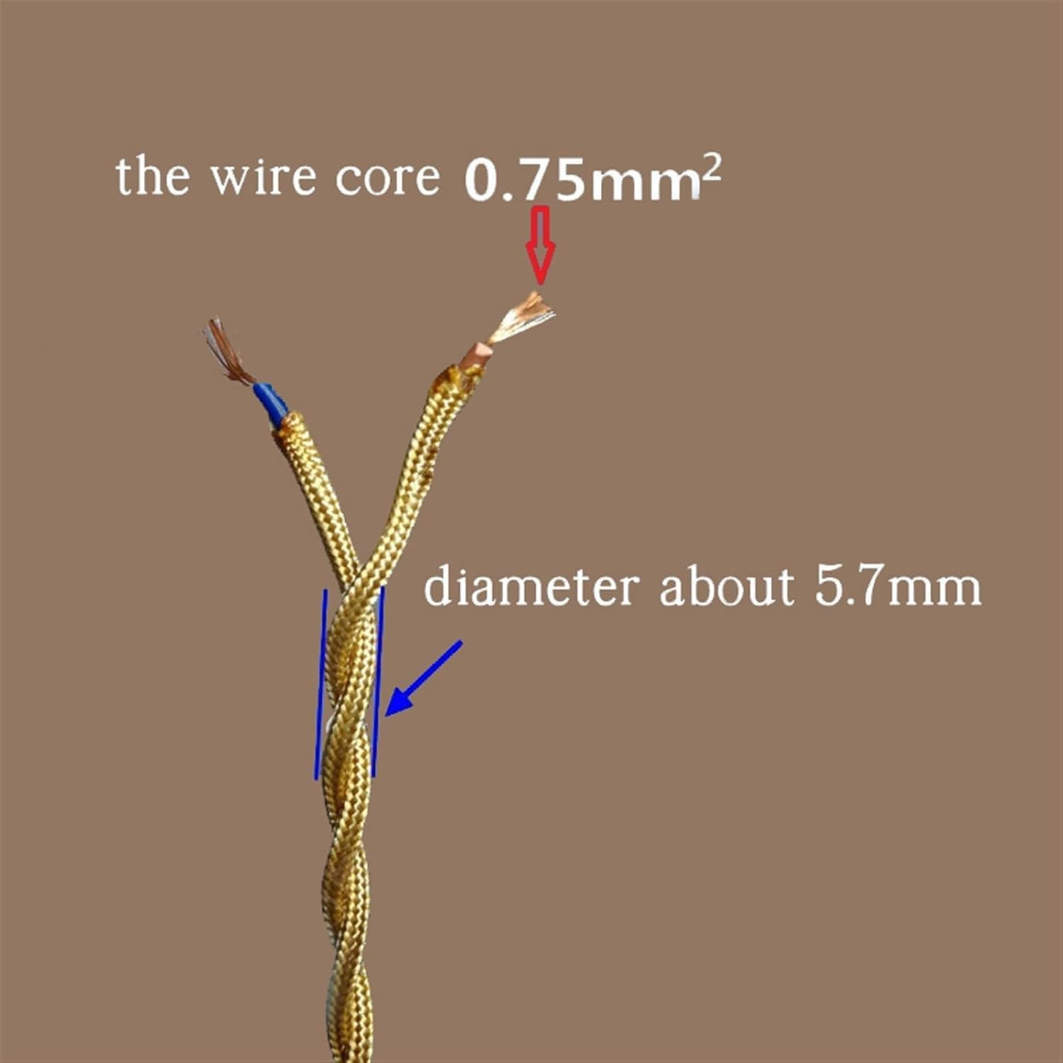 Cables flexibles, cable eléctrico trenzado de 2 núcleos, textil de 0,75 mm | 250V for Luces LED Multicolor .5-100m(GOLD,30meter)