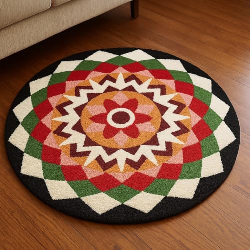 Image of Roseate Rangoli (60x60 cm) Super Soft Microfiber 1800 GSM Decorative Mat Anti-Skid Door Mats for Home /Bathroom Mat /Bedroom /Kitchen /Floor Mat (B&W)