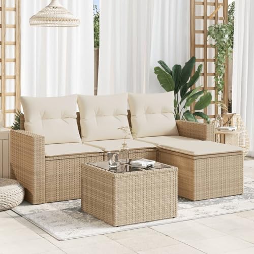 IKAYAA 5-TLG Rattan Gartenmöbel Set mit Stauraum Gartenlounge Balkon...