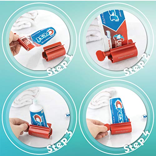 Image of Toothpaste Squeezer Tube Roller Stainless Steel Tube Squeezer Rollers, Saves Toothpaste, Creams, Puts an end to Waste (Red)