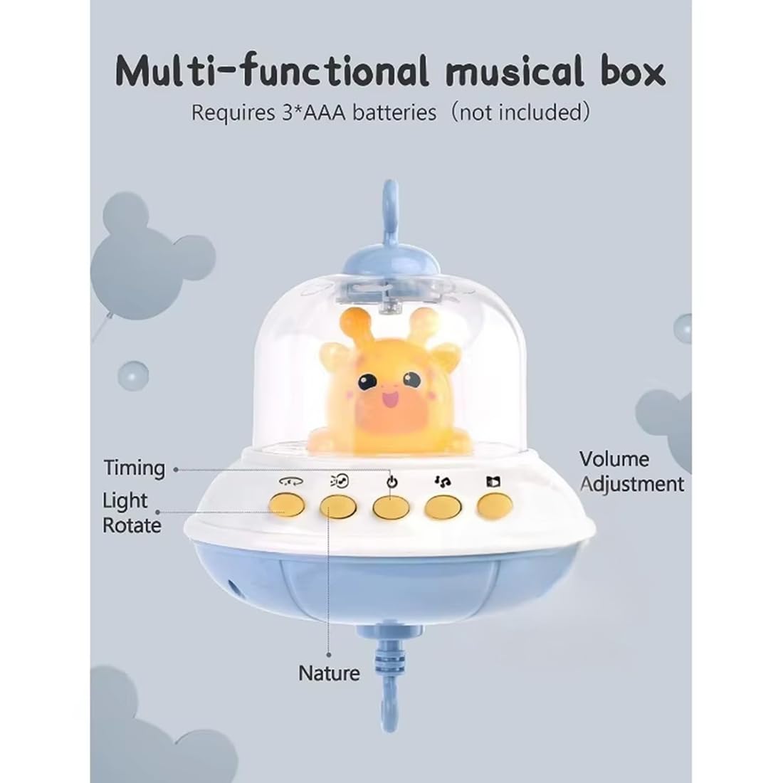 Mobile musical pour lit avec projection de lumière et de musique pour nourrissons, jouet télécommandé pour nouveau-né (piles non requises)