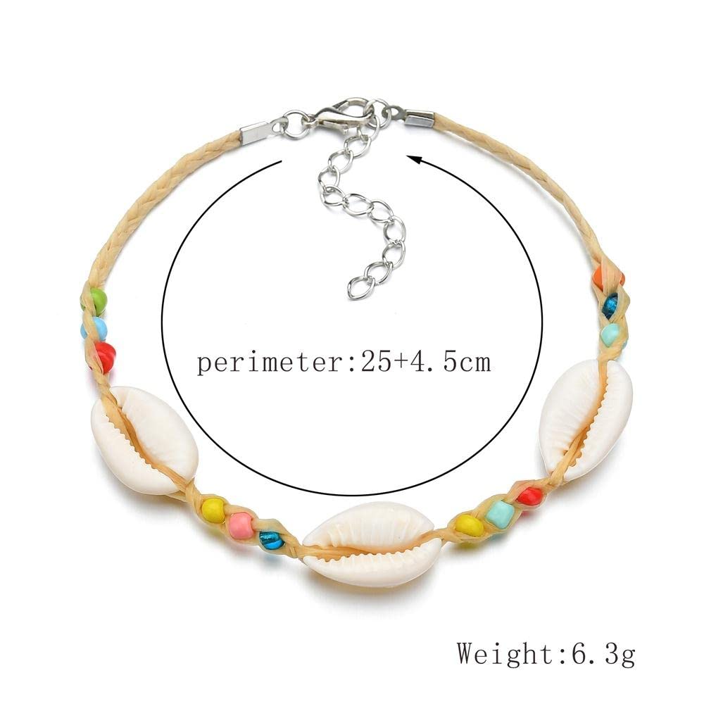 Bracciale con perline di colore misto stile nazionale boemo, cavigliera con conchiglia naturale, cavigliera da donna