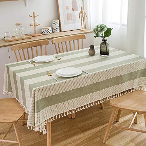 Trudelve Heavy Duty Cotton Linen Tablecloth For Rectangle Table Stitching Tassel Table Cloth For Dining Table Dust-Proof Table Cover For Tabletop Decoration (55"X70", Green) #TOP6