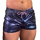 Mens Zaddy Party Rave & Festivals Shorts, Zippered Pockets, Booty Shorts, LGBTQ, Gay Shorts (Purple Disco, S)