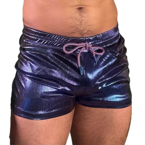 Mens Zaddy Party Rave & Festivals Shorts, Zippered Pockets, Booty Shorts, LGBTQ, Gay Shorts (Purple Disco, S)