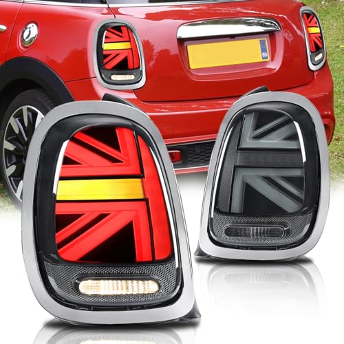 VLAND Feu arrière pour Mini Cooper F55 F56 F57 2014-2021 Union Jack Feux arrières Assemblage avec clignotant séquentiel, aucun feu antibrouillard(Fumé)