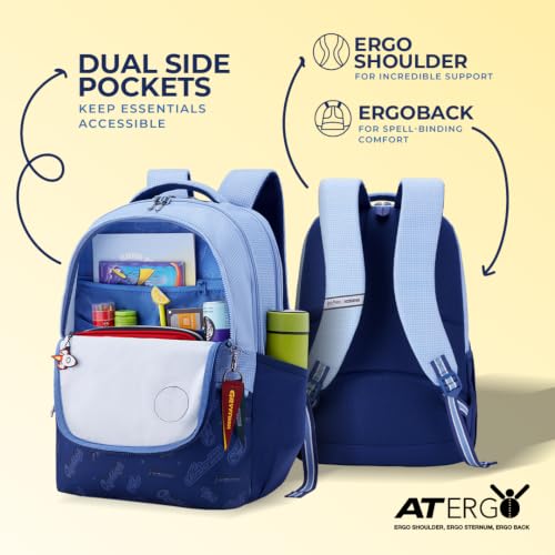 Image of Harry Potter x American Tourister Quidditch Backpack | 33L Bag | AT Playunique Interchangeable Puller House Collection & Stickers | School Bag for Girls & Boys | Blue Denim | 1 Yr Global Warranty