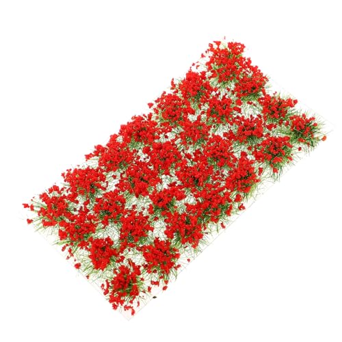 BESTonZON 1箱 ミニチュア人工草簇 赤い花付き 静電用 模型サンドテーブル装飾 兵士シーン マイクロ風景向け 耐久性高く自由にカット可能