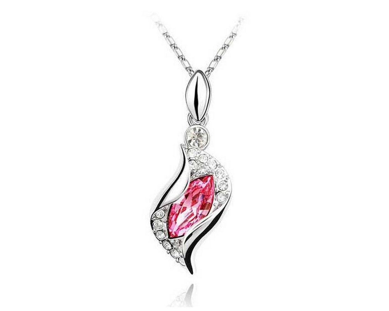 GlitzFashion Silver Plated Crystal Tear Shape Pendant Dangle Necklace for Girls