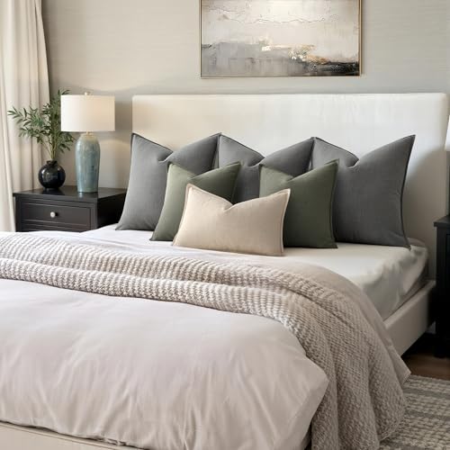 Image of MIULEE Euro Sham Pillow Covers for Bed 24x24, 2 Pack Grey Thick & Textured Decorative Throw Pillow Covers, Neutral Linen Cushion Cases, Modern Farmhouse Home Decor, No Filling
