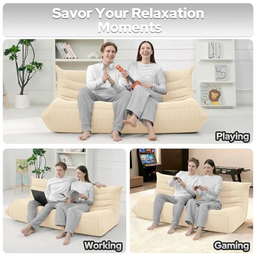 Image of HABUTWAY Bean Bag Chairs Fireside Lazy Floor Sofa,3 Seater,Khaki