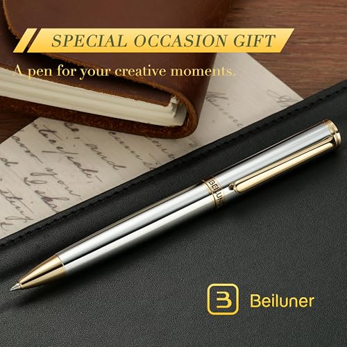 Image of BEILUNER Silver Gold Gel Pen - Luxury Featuring sophisticated chrome finishes, with 24K Gold Accents, Best Pen Gift Set for Men & Women, Business Signature, Executive, Office Retractable Pens