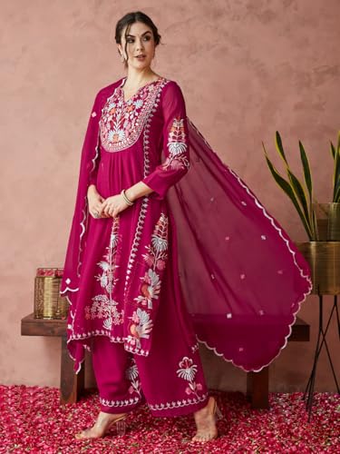 arriva fab Women's Elegant Nayra Cut Embroidered Georgette Kurta Set with Palazzo and Dupatta - Image 5
