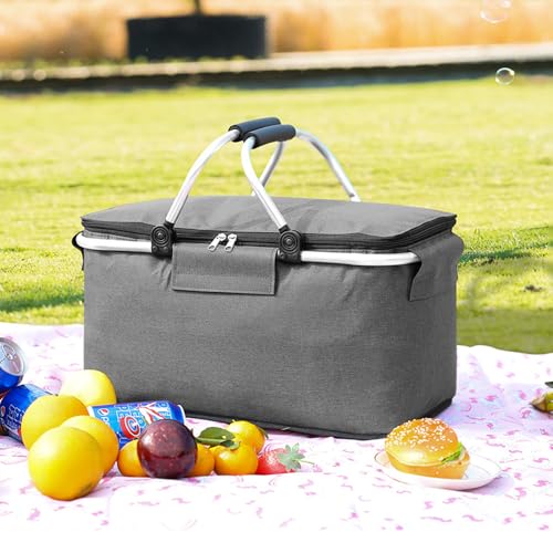 YANGUN Einkaufskorb Kühltasche, Kühlkorb Faltbar, Picknickkorb Groß, Leicht klappbar & kompakt, mit Griff Lunchtasche Thermo Tasche für Büro Camping Picknick Reisen Einkaufen