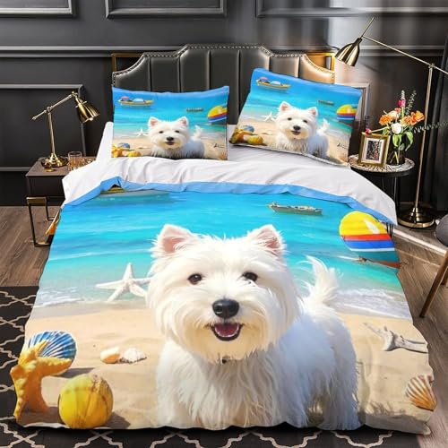 Parure de lit chien plage 135x200 microfbre 3D - 2