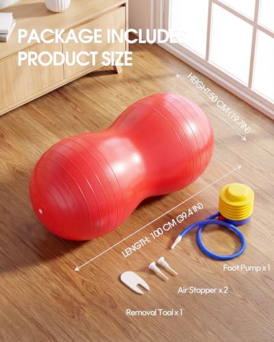 Image of Premium Peanut Ball - 100x50cm Anti-Burst Exercise Ball for Physical Therapy, Pregnancy Labor & Home Fitness Sensory| Non-Slip Design | Quick-Inflate Pump Included