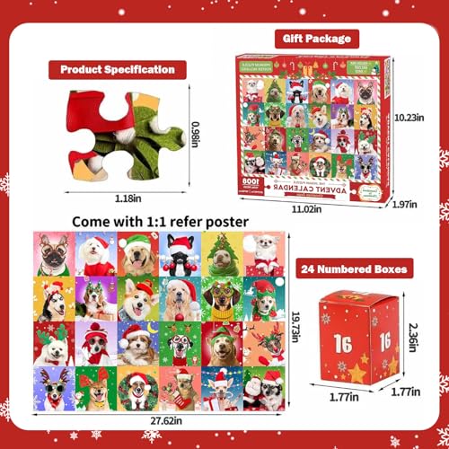 Puzzles Advent Calendar 2025 - Christmas Dog - 24 Days Jigsaw Puzzle Countdown to Christma - 1008 Pieces Cute Xmas Postcards Puzzl as Christma wall Decor for Adults Kids - Image 2