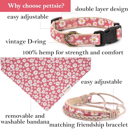 Pettsie Hundehalsband mit Bandana Tuch und Freundschaftsarmband, einstellbare Größen S, M und L, stark und langlebig, tolles Geschenk für Hundeliebhaber in attraktiven Verpackung, M, Rosa