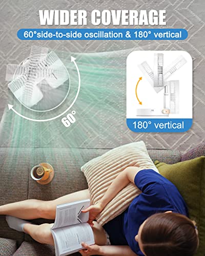 Rantizon Portable Standing Fan, 8" Foldable Desk Stand Up Oscillating Fan With Remote, 7200Mah Quiet Table Fan, 4 Speed Settings Telescopic Pedestal Fans For Personal Bedroom Office Fishing Camping #TOP4