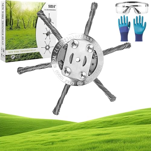 Derusting Weeding Wheel, 6 inch Steel Wire Brush Cutter Trimmer Head, String Trimmer Replacement Head, Precision-Engineered Steel Wire Rotating Blades (6 Blades,1)