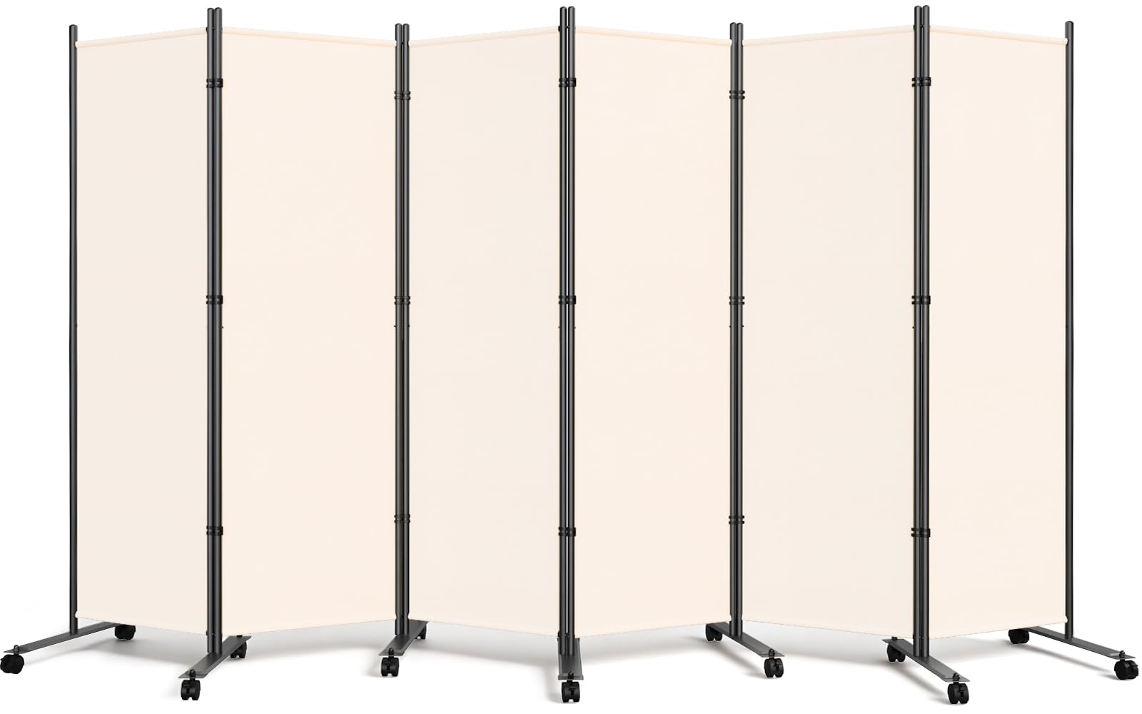 6 Panel Room Divider 183CM Folding Privacy Screens with Lockable Wheels
