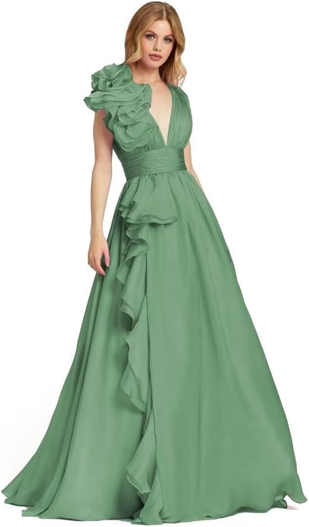 VINCENTYUQPleated Ruffle Party Gowns for Women Prom Dresses Flowy 2024 Long Wedding Evening Party Dress HD257