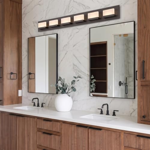 Image of Kira Home Everett 48 inch Modern Integrated LED 6-Light Bathroom Vanity Light